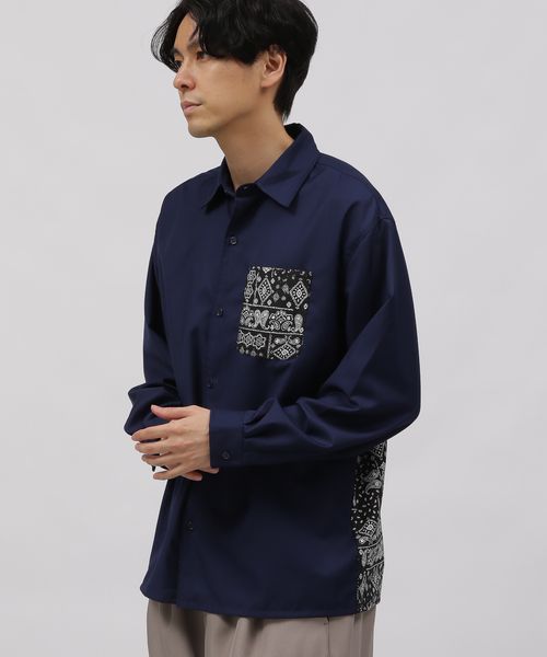 LAKOLE TRバンダナ切替シャツ/アウトレット価格 ネイビー L メンズインナー ラコレ 996675 and ST アンドエスティ(旧ドットエスティ) LAKOLE TRバンダナ切替シャツ/アウトレット価格 ネイビー L メンズインナー ラコレ 996675 and ST アンドエスティ(旧ドットエスティ)
