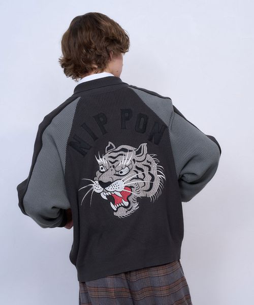 LEAD PROJECT 【TASTE by Knit】Knit embroidery sukajan チャコールグレー S LEAD PROJECT リードプロジェクト 234014 and ST アンドエスティ（旧ドットエスティ）