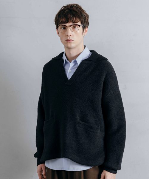 LEAD PROJECT 【LURAKU】Fleece Open Collar Polo Knit ブラック M LEAD PROJECT リードプロジェクト 590914 and ST アンドエスティ（旧ドットエスティ）