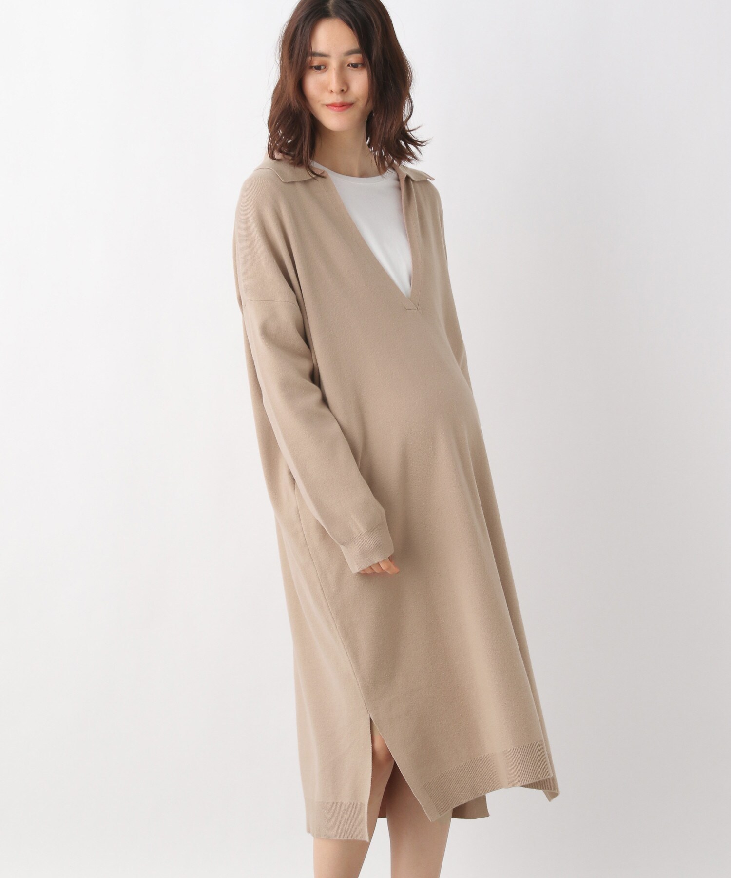 洗える マタニティ 12ゲージ襟付きニットワンピース 公式 レプシィム Lepsim 通販