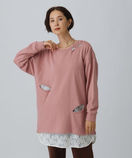 LEPSIM カットアウトレースチュニック ピンク FREE ワンピース レプシィム 290338 and ST アンドエスティ（旧ドットエスティ）