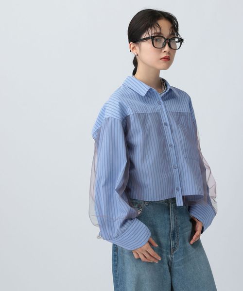 LEPSIM チュールレイヤーストライプシャツ ブルー FREE ウィメンズインナー レプシィム 582492 and ST アンドエスティ(旧ドットエスティ) LEPSIM チュールレイヤーストライプシャツ ブルー FREE ウィメンズインナー レプシィム 582492 and ST アンドエスティ(旧ドットエスティ)