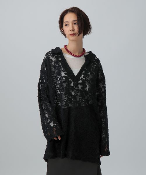 LEPSIM モールレーススキッパーチュニック ブラック FREE ワンピース レプシィム 611228 and ST アンドエスティ（旧ドットエスティ）