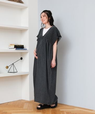 新作WEB予約》【産前・産後対応】マタニティ／シャーリングデニムV
