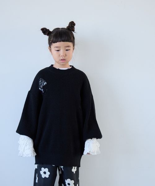 LOWRYS FARM 【KIDS】クラッシュチュニックニット ブラック キッズ ローリーズファーム 208835 and ST アンドエスティ(旧ドットエスティ) LOWRYS FARM 【KIDS】クラッシュチュニックニット ブラック キッズ ローリーズファーム 208835 and ST アンドエスティ(旧ドットエスティ)