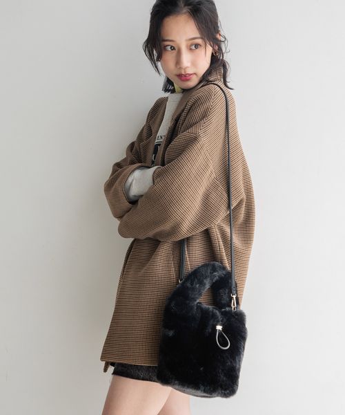 モフモフ巾着バックローリーズファーム本革ヒモ可愛い