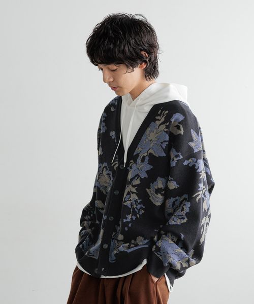 LOWRYS FARM 【追加予約】【LFM(U)】フラワージャガードカーデ【UNISEX】 ネイビー FREE メンズ ローリーズファーム 353970 and ST アンドエスティ（旧ドットエスティ）