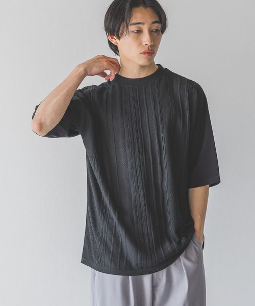 LOWRYS FARM 【MEN】3DニットキリカエTSS ブラック M メンズ ローリーズファーム 452339 and ST アンドエスティ(旧ドットエスティ) LOWRYS FARM 【MEN】3DニットキリカエTSS ブラック M メンズ ローリーズファーム 452339 and ST アンドエスティ(旧ドットエスティ)
