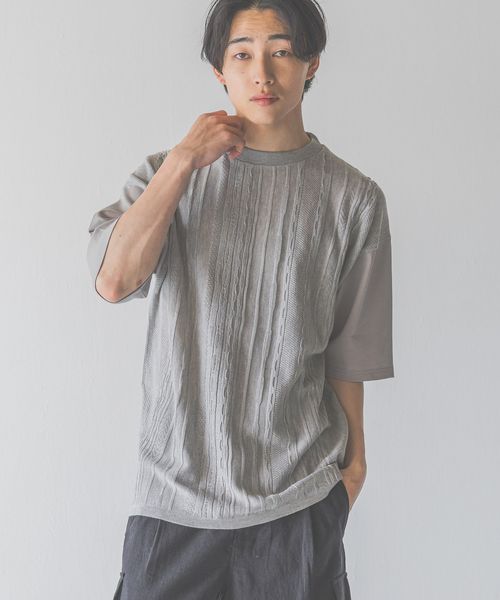 LOWRYS FARM 【MEN】3DニットキリカエTSS グレー L メンズ ローリーズファーム 452339 and ST アンドエスティ(旧ドットエスティ) LOWRYS FARM 【MEN】3DニットキリカエTSS グレー L メンズ ローリーズファーム 452339 and ST アンドエスティ(旧ドットエスティ)