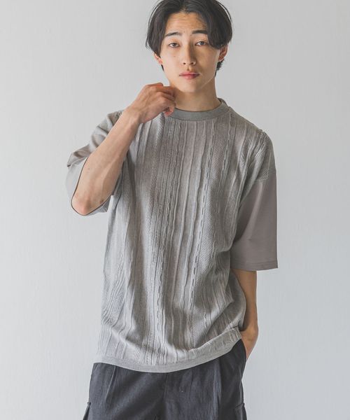 LOWRYS FARM 【MEN】3DニットキリカエTSS グレー L メンズ ローリーズファーム 452339 and ST アンドエスティ(旧ドットエスティ) LOWRYS FARM 【MEN】3DニットキリカエTSS グレー L メンズ ローリーズファーム 452339 and ST アンドエスティ(旧ドットエスティ)