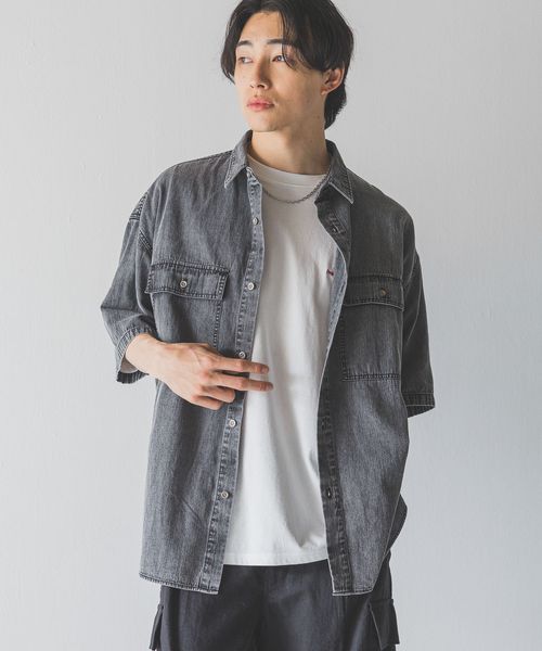 LOWRYS FARM 【UNISEX】デニムオーバーシャツSS ブラック L メンズ ローリーズファーム 490877 and ST アンドエスティ(旧ドットエスティ) LOWRYS FARM 【UNISEX】デニムオーバーシャツSS ブラック L メンズ ローリーズファーム 490877 and ST アンドエスティ(旧ドットエスティ)