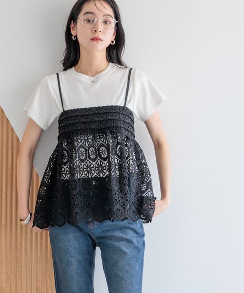 LOWRYS FARM バテンレースキャミ ブラック FREE ウィメンズインナー ローリーズファーム 496451 and ST アンドエスティ(旧ドットエスティ) LOWRYS FARM バテンレースキャミ ブラック FREE ウィメンズインナー ローリーズファーム 496451 and ST アンドエスティ(旧ドットエスティ)