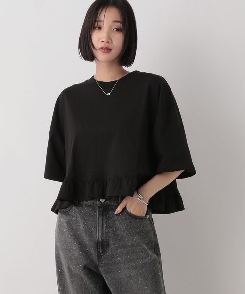 LOWRYS FARM スソフリルTEE ブラック ウィメンズインナー ローリーズファーム 499875 and ST アンドエスティ(旧ドットエスティ) LOWRYS FARM スソフリルTEE ブラック ウィメンズインナー ローリーズファーム 499875 and ST アンドエスティ(旧ドットエスティ)