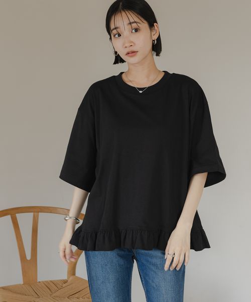 LOWRYS FARM スソフリルTEE ブラック ウィメンズインナー ローリーズファーム 499875 and ST アンドエスティ(旧ドットエスティ) LOWRYS FARM スソフリルTEE ブラック ウィメンズインナー ローリーズファーム 499875 and ST アンドエスティ(旧ドットエスティ)