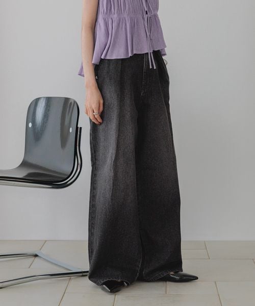 LOWRYS FARM 【WEB先行予約】タックワイドデニム ブラック M ウィメンズボトムス ローリーズファーム 532506 and ST アンドエスティ(旧ドットエスティ) LOWRYS FARM 【WEB先行予約】タックワイドデニム ブラック M ウィメンズボトムス ローリーズファーム 532506 and ST アンドエスティ(旧ドットエスティ)