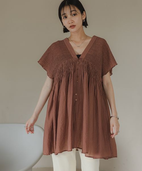 LOWRYS FARM シャーリングチュニックフレンチスリーブ ブラウン FREE ウィメンズインナー ローリーズファーム 581468 and ST アンドエスティ(旧ドットエスティ) LOWRYS FARM シャーリングチュニックフレンチスリーブ ブラウン FREE ウィメンズインナー ローリーズファーム 581468 and ST アンドエスティ(旧ドットエスティ)
