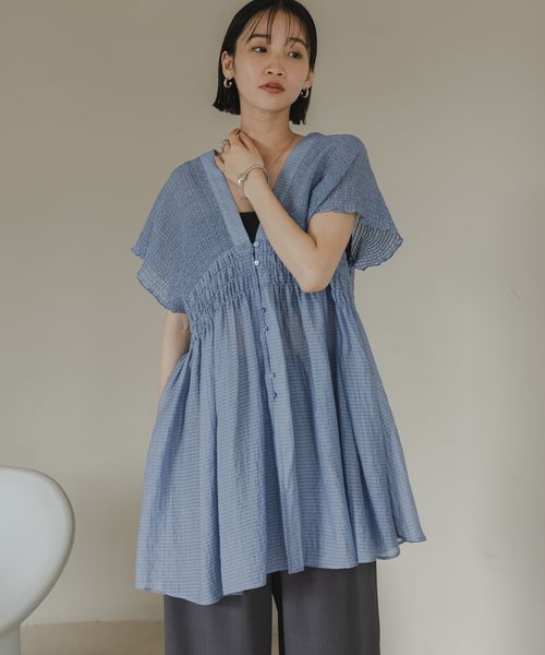 LOWRYS FARM シャーリングチュニックフレンチスリーブ ブルー FREE ウィメンズインナー ローリーズファーム 581468 and ST アンドエスティ(旧ドットエスティ) LOWRYS FARM シャーリングチュニックフレンチスリーブ ブルー FREE ウィメンズインナー ローリーズファーム 581468 and ST アンドエスティ(旧ドットエスティ)