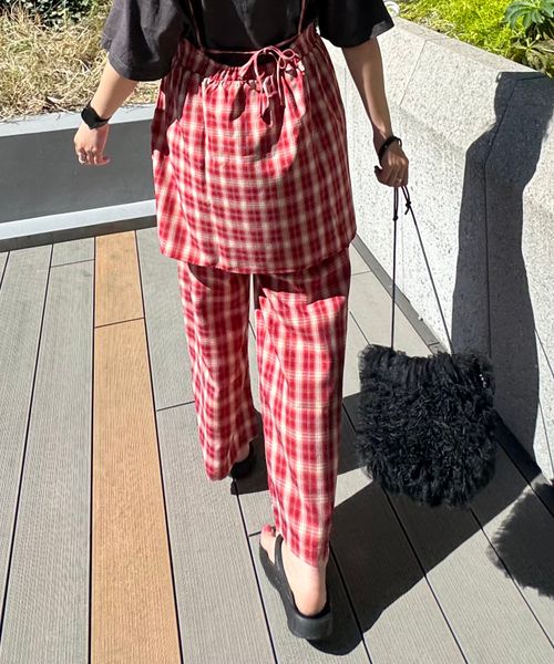 and ST MAKE 【バヤコ企画】チェックイージーパンツ［keep being you］ レッド FREE keep being you アンドエスティメイク 491265 and ST アンドエスティ（旧ドットエスティ）