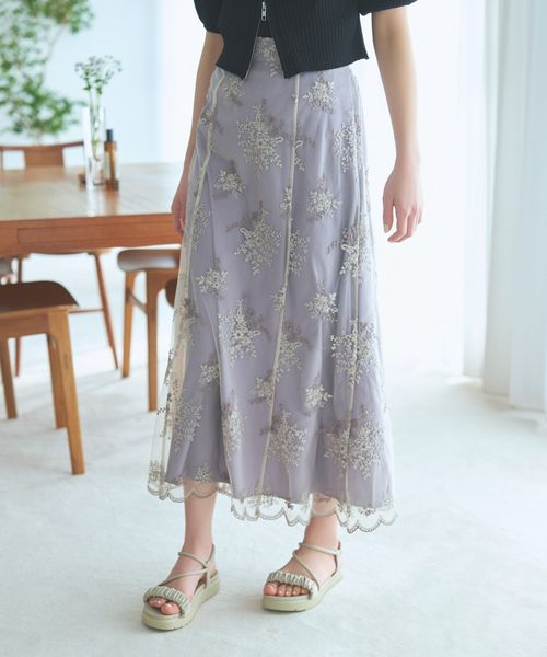フローラル刺繍スカート | [公式]ミスティウーマン（mysty woman）通販