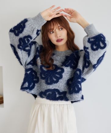 WEB限定】フェザーフラワージャガードニットプルオーバー | [公式
