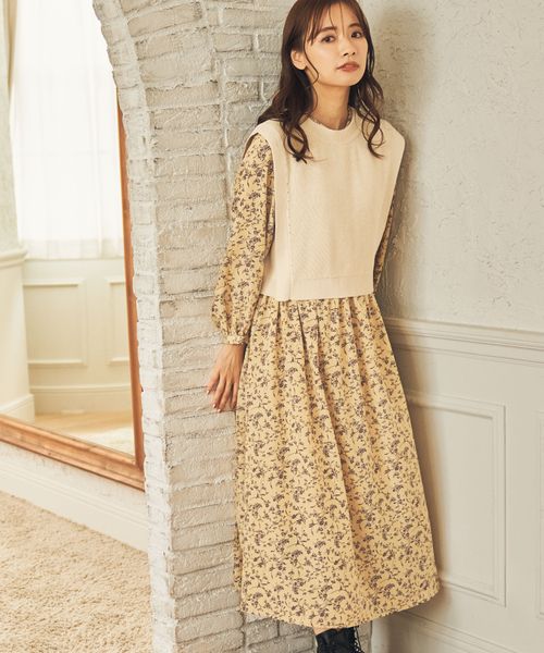 ベストセット花柄ワンピースロングスリーブ Ｆ