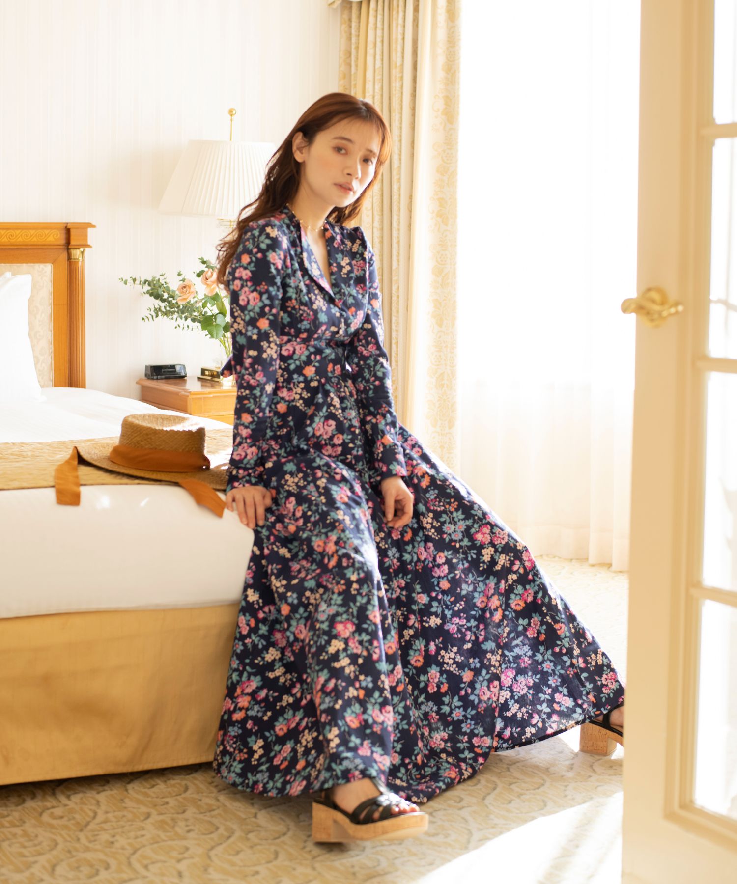 【花盛友里コラボ】Vネックフレアマキシワンピース Ｆ