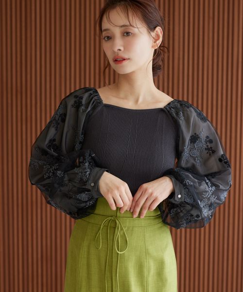 mysty woman フローラル刺繍スリーブニットプルオーバー ブラック FREE ウィメンズインナー ミスティーウーマン 320880 and ST アンドエスティ(旧ドットエスティ) mysty woman フローラル刺繍スリーブニットプルオーバー ブラック FREE ウィメンズインナー ミスティーウーマン 320880 and ST アンドエスティ(旧ドットエスティ)