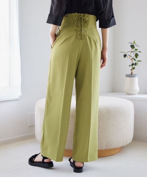 mysty woman バックレースアップストレートパンツ グリーン FREE ウィメンズボトムス ミスティーウーマン 329042 and ST アンドエスティ(旧ドットエスティ) mysty woman バックレースアップストレートパンツ グリーン FREE ウィメンズボトムス ミスティーウーマン 329042 and ST アンドエスティ(旧ドットエスティ)
