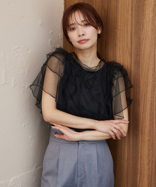 mysty woman チュールフリルフレアスリーブブラウス ブラック FREE ウィメンズインナー ミスティーウーマン 490853 and ST アンドエスティ(旧ドットエスティ) mysty woman チュールフリルフレアスリーブブラウス ブラック FREE ウィメンズインナー ミスティーウーマン 490853 and ST アンドエスティ(旧ドットエスティ)