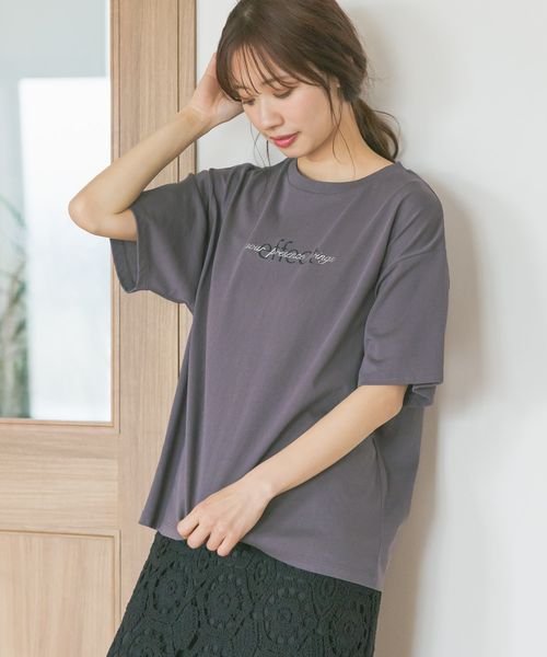 mysty woman ダブルロゴプリントTシャツ グレー FREE ウィメンズインナー ミスティーウーマン 491006 and ST アンドエスティ(旧ドットエスティ) mysty woman ダブルロゴプリントTシャツ グレー FREE ウィメンズインナー ミスティーウーマン 491006 and ST アンドエスティ(旧ドットエスティ)