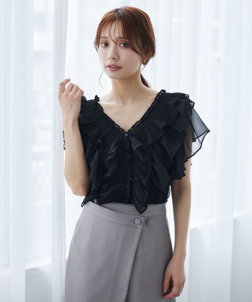 mysty woman シアー2WAYフリルブラウス ブラック FREE ウィメンズインナー ミスティーウーマン 491365 and ST アンドエスティ(旧ドットエスティ) mysty woman シアー2WAYフリルブラウス ブラック FREE ウィメンズインナー ミスティーウーマン 491365 and ST アンドエスティ(旧ドットエスティ)