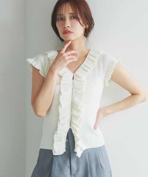 mysty woman フリルリブニットフレンチスリーブ オフホワイト FREE ウィメンズインナー ミスティーウーマン 497228 and ST アンドエスティ(旧ドットエスティ) mysty woman フリルリブニットフレンチスリーブ オフホワイト FREE ウィメンズインナー ミスティーウーマン 497228 and ST アンドエスティ(旧ドットエスティ)