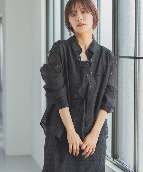 mysty woman 【セットアップ着用可】パッチワークシャツ ブラック FREE ウィメンズインナー ミスティーウーマン 497245 and ST アンドエスティ(旧ドットエスティ) mysty woman 【セットアップ着用可】パッチワークシャツ ブラック FREE ウィメンズインナー ミスティーウーマン 497245 and ST アンドエスティ(旧ドットエスティ)