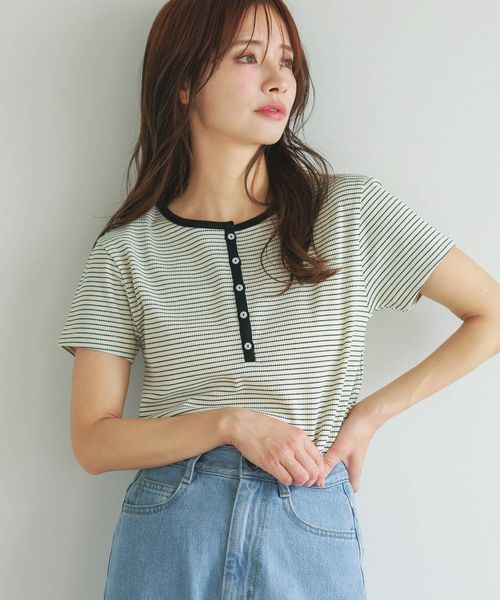 mysty woman 【WEB限定/追加予約】無地&ボーダー/ヘンリーネックTシャツ半袖 ナチュラル FREE ウィメンズインナー ミスティーウーマン 499729 and ST アンドエスティ(旧ドットエスティ) mysty woman 【WEB限定/追加予約】無地&ボーダー/ヘンリーネックTシャツ半袖 ナチュラル FREE ウィメンズインナー ミスティーウーマン 499729 and ST アンドエスティ(旧ドットエスティ)