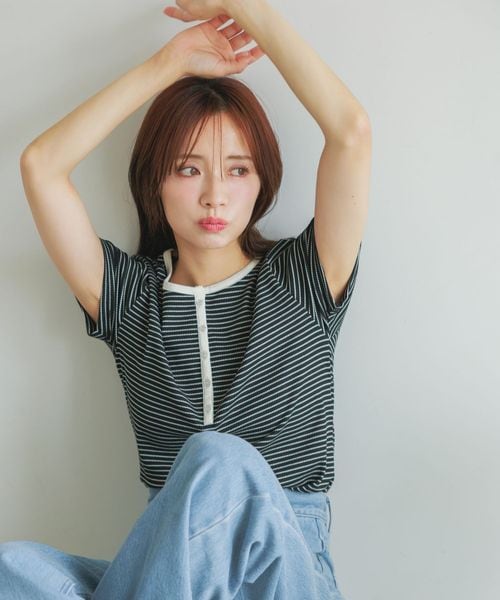 mysty woman 【WEB限定/追加予約】無地&ボーダー/ヘンリーネックTシャツ半袖 ブラック FREE ウィメンズインナー ミスティーウーマン 499729 and ST アンドエスティ(旧ドットエスティ) mysty woman 【WEB限定/追加予約】無地&ボーダー/ヘンリーネックTシャツ半袖 ブラック FREE ウィメンズインナー ミスティーウーマン 499729 and ST アンドエスティ(旧ドットエスティ)