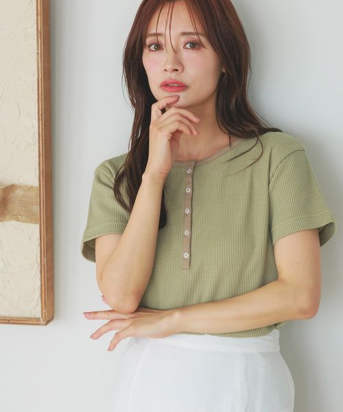 mysty woman 【WEB限定/追加予約】無地&ボーダー/ヘンリーネックTシャツ半袖 グリーン FREE ウィメンズインナー ミスティーウーマン 499729 and ST アンドエスティ(旧ドットエスティ) mysty woman 【WEB限定/追加予約】無地&ボーダー/ヘンリーネックTシャツ半袖 グリーン FREE ウィメンズインナー ミスティーウーマン 499729 and ST アンドエスティ(旧ドットエスティ)