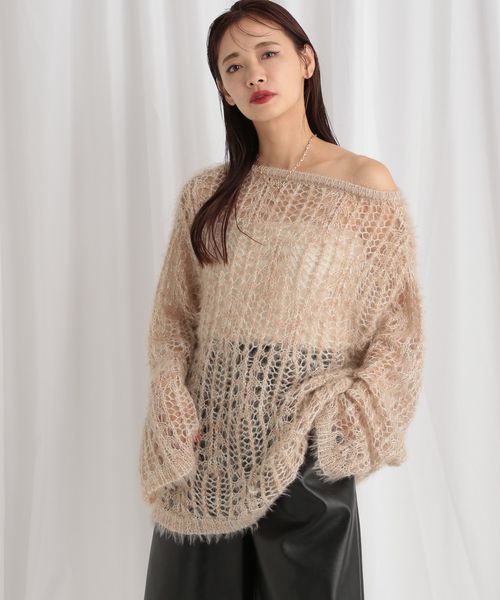 mysty woman モヘヤライクスカシニット ベージュ FREE ウィメンズインナー ミスティーウーマン 582023 and ST アンドエスティ（旧ドットエスティ）