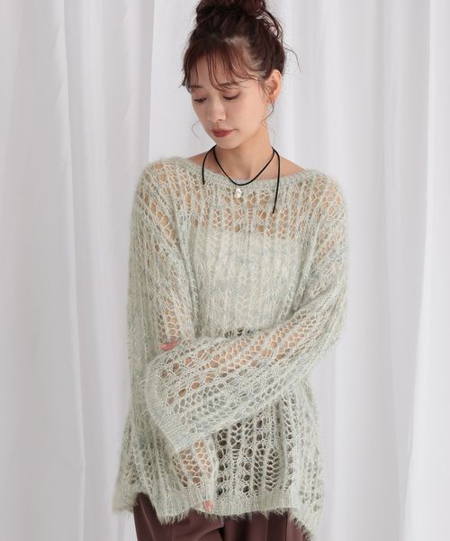 mysty woman モヘヤライクスカシニット ライトブルー FREE ウィメンズインナー ミスティーウーマン 582023 and ST アンドエスティ（旧ドットエスティ）