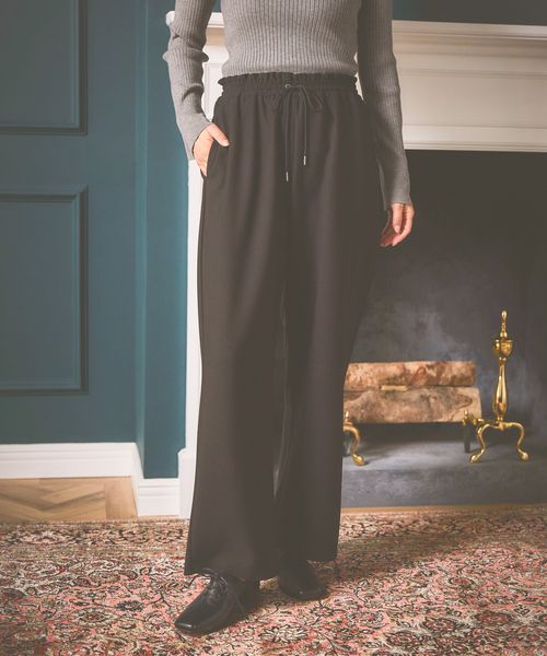 mysty woman 【SMサイズ展開！WEB限定】カットイージーワイドパンツ ブラック M ウィメンズボトムス ミスティーウーマン 602258 and ST アンドエスティ（旧ドットエスティ）