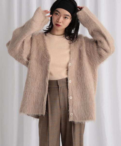 mysty woman 接結シャギーニットカーディガン ベージュ FREE ウィメンズインナー ミスティーウーマン 603611 and ST アンドエスティ（旧ドットエスティ）