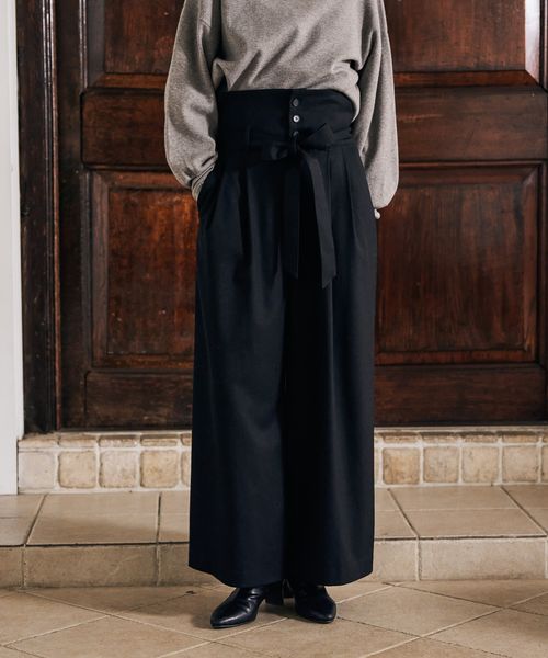 mysty woman ウエスト折り返しワイドパンツ ブラック FREE ウィメンズボトムス ミスティーウーマン 605431 and ST アンドエスティ（旧ドットエスティ）