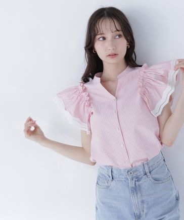レーストリムストライプブラウス | [公式]NATURAL BEAUTY BASIC
