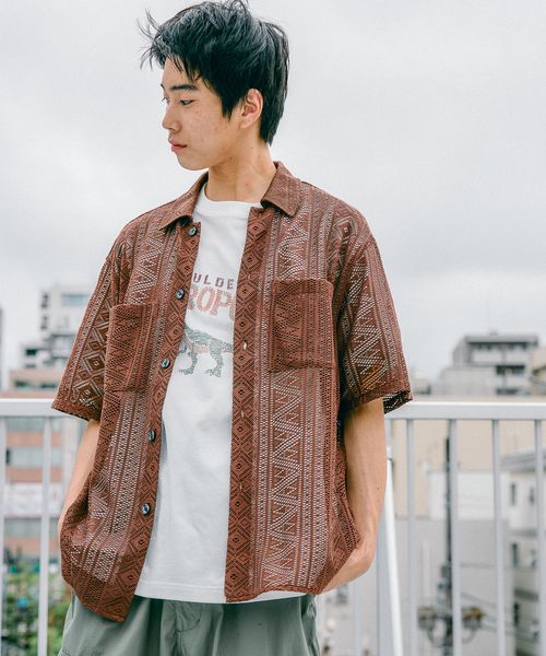 niko and .透かし編みバティック柄シャツ ライトベージュ L メンズインナー ニコアンド 133919 and ST アンドエスティ(旧ドットエスティ) niko and .透かし編みバティック柄シャツ ライトベージュ L メンズインナー ニコアンド 133919 and ST アンドエスティ(旧ドットエスティ)