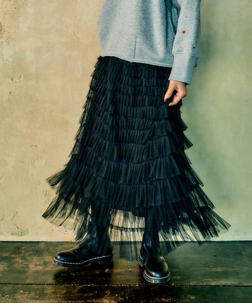 niko and .[MODE NORM CORE]フリルチュールシアーマキシスカート シルバー FREE ウィメンズボトムス ニコアンド 135049 and ST アンドエスティ（旧ドットエスティ）