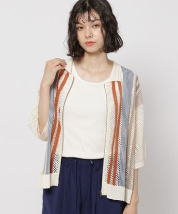 襟付きストライプジップカーディガン | [公式]ニコアンド（niko and