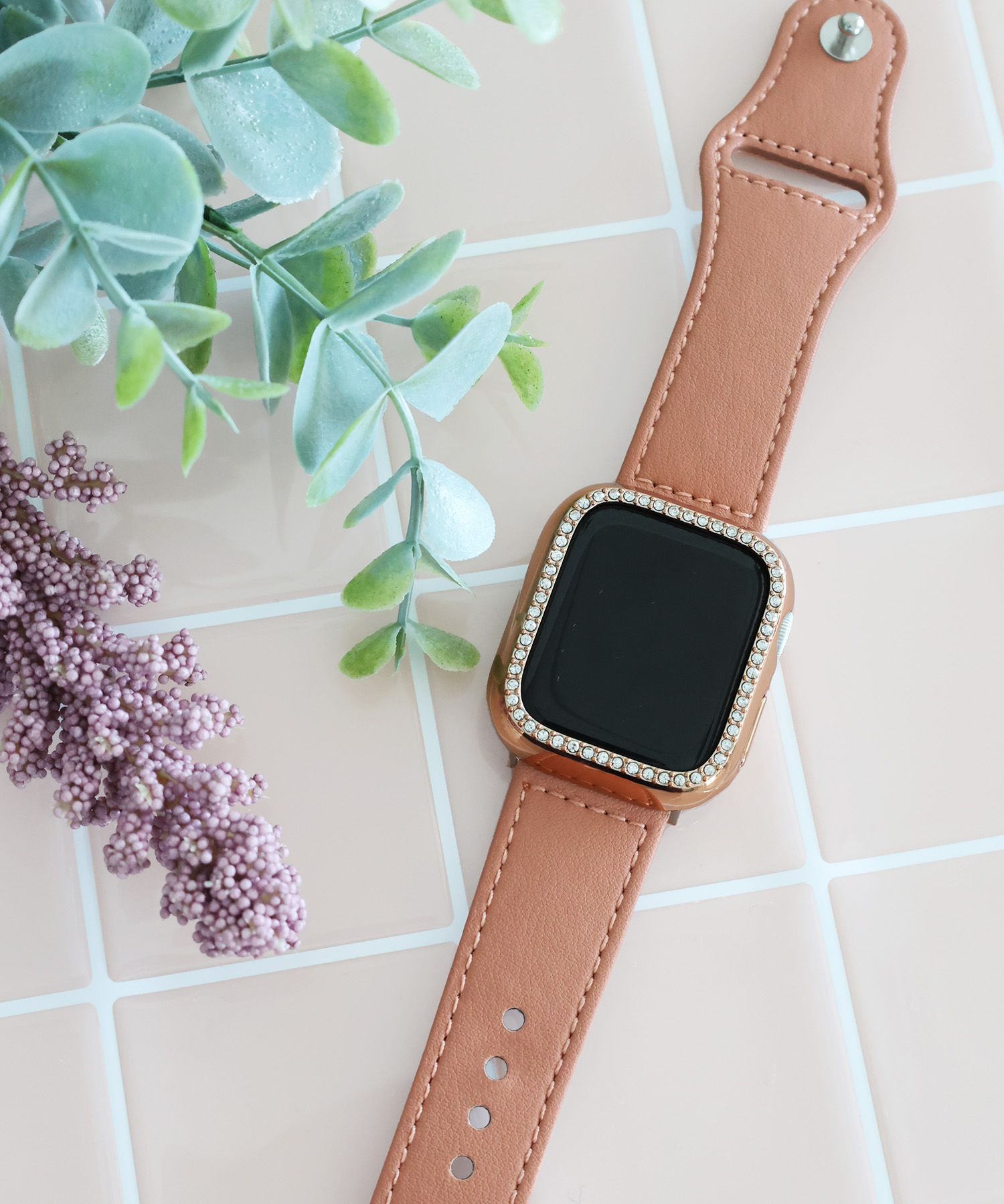 Apple Watch フェイクレザーバンド ライトブラウン+シルバーバックル