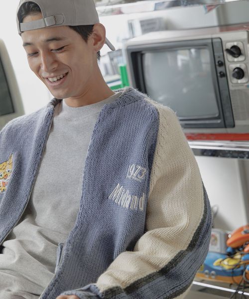 niko and .スカジャン風ニットブルゾン ライトブルー M メンズインナー ニコアンド 249875 and ST アンドエスティ（旧ドットエスティ）