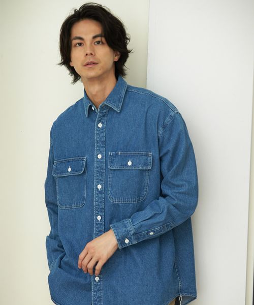 [niko andJEANS 2022AW]デニムダブルポケットシャツ M