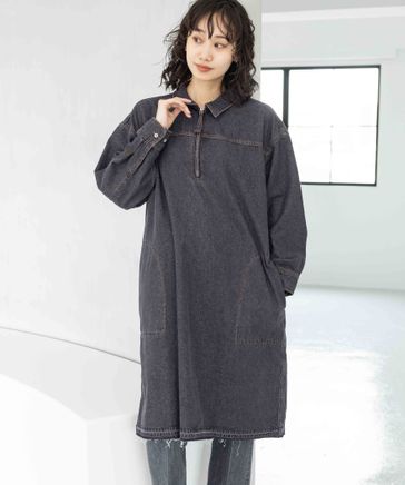 [niko andJEANS 2023AW]ハーフジップデニムワンピース F