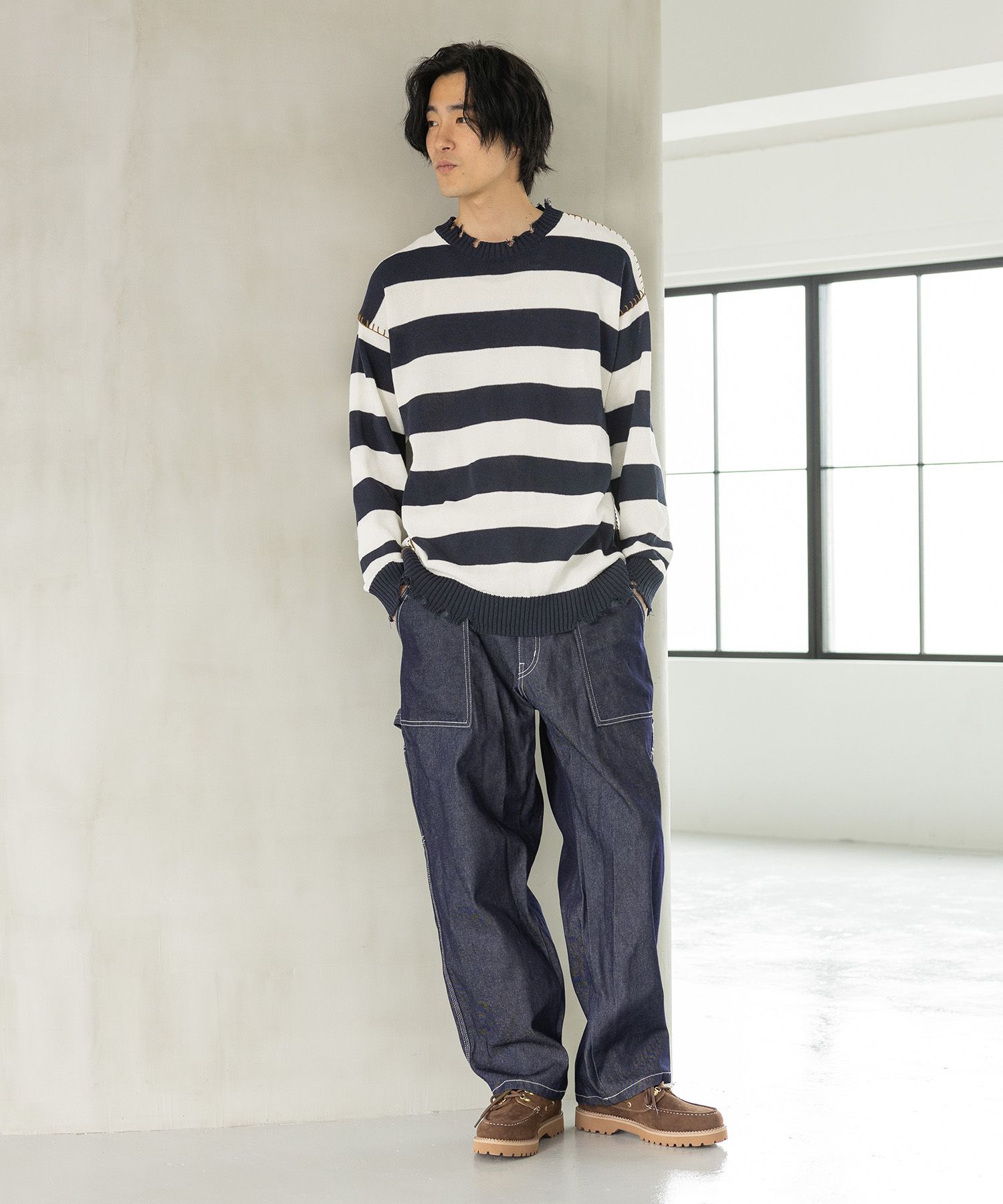 ［niko andJEANS 2023AW］太ボーダーニットプルオーバー